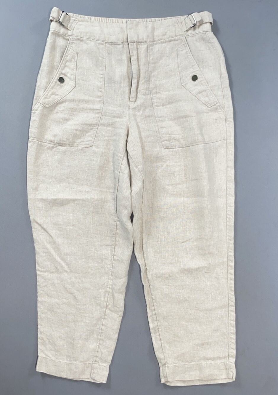 Athleta 486941 Women's Voyager Linen Pants w/ Adjusters. Ivory, Size 6P. EUC!